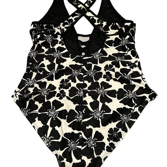 Hawaiian Floral Print One-Piece Lace-Up Bathing Suit - Picture 4 of 9